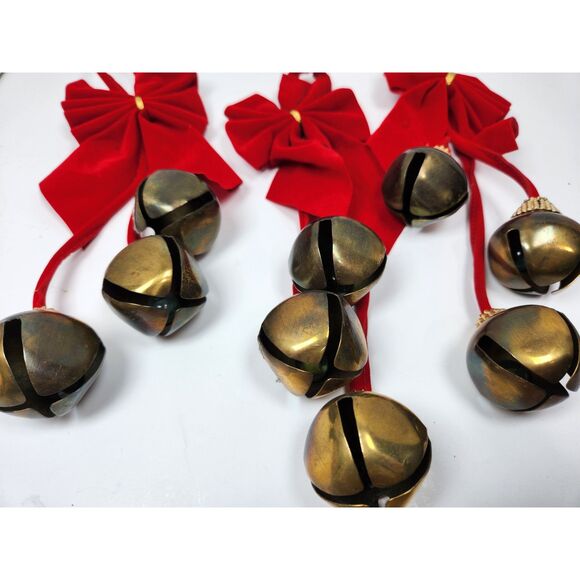 Vintage Inspired Brass Jingle Bell Door Hangers Set of 3 Bells 1.5 in. Diameter - Picture 7 of 8